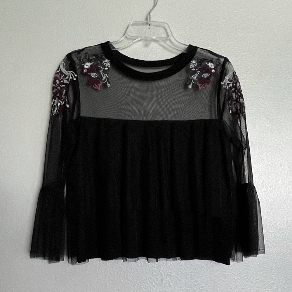 Willow & Clay Mesh Embroidered Yoke Blouse